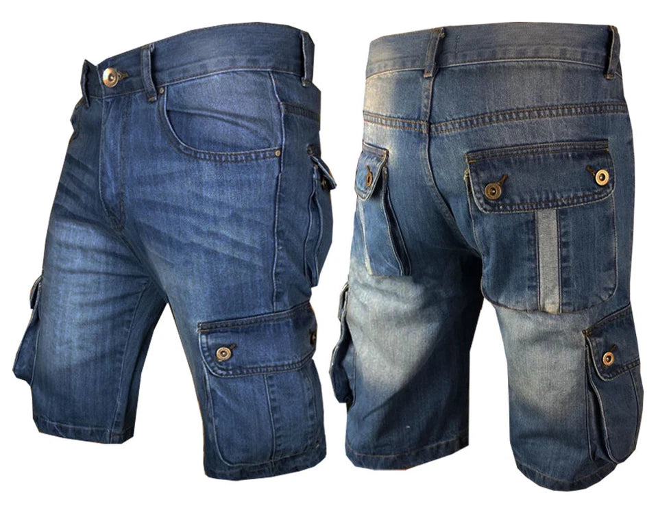 Mens Shorts Denim Jean Short Summer Raw Combat Casual Cargo Pockets
