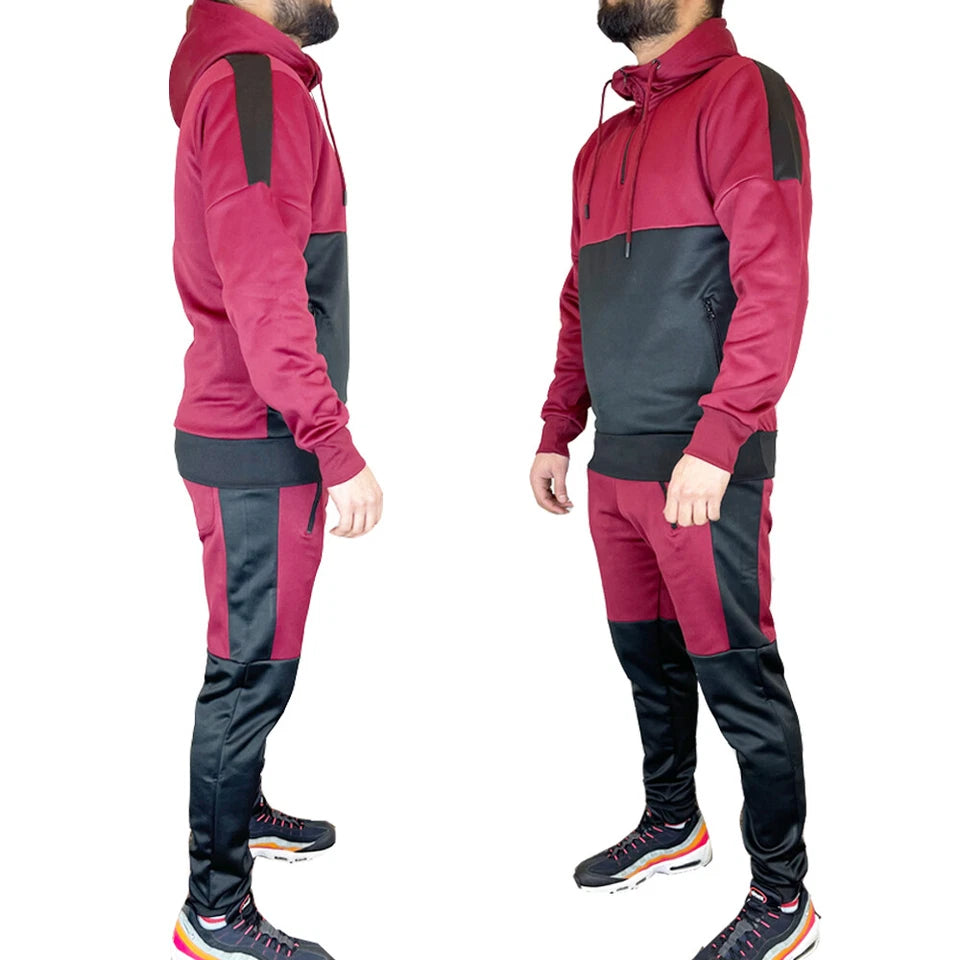 HOUSTON Mens Slim Fit Hoodie Tracksuit Top & Bottom Joggers Set HALF ZIP HOODY