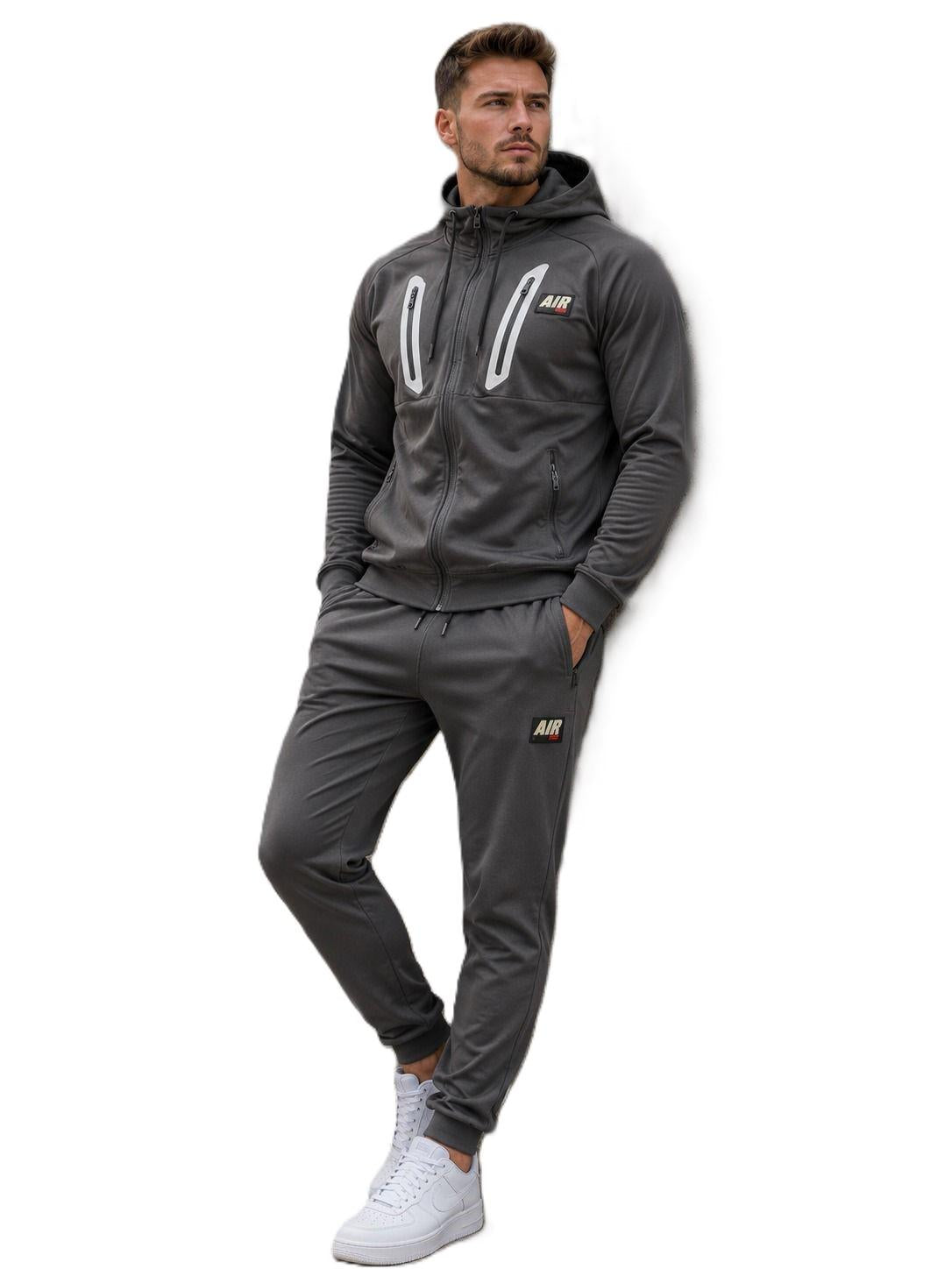 Mens Slim Fit Hoodie Tracksuit Top & Bottom Joggers Set Hooded Zip Hoody