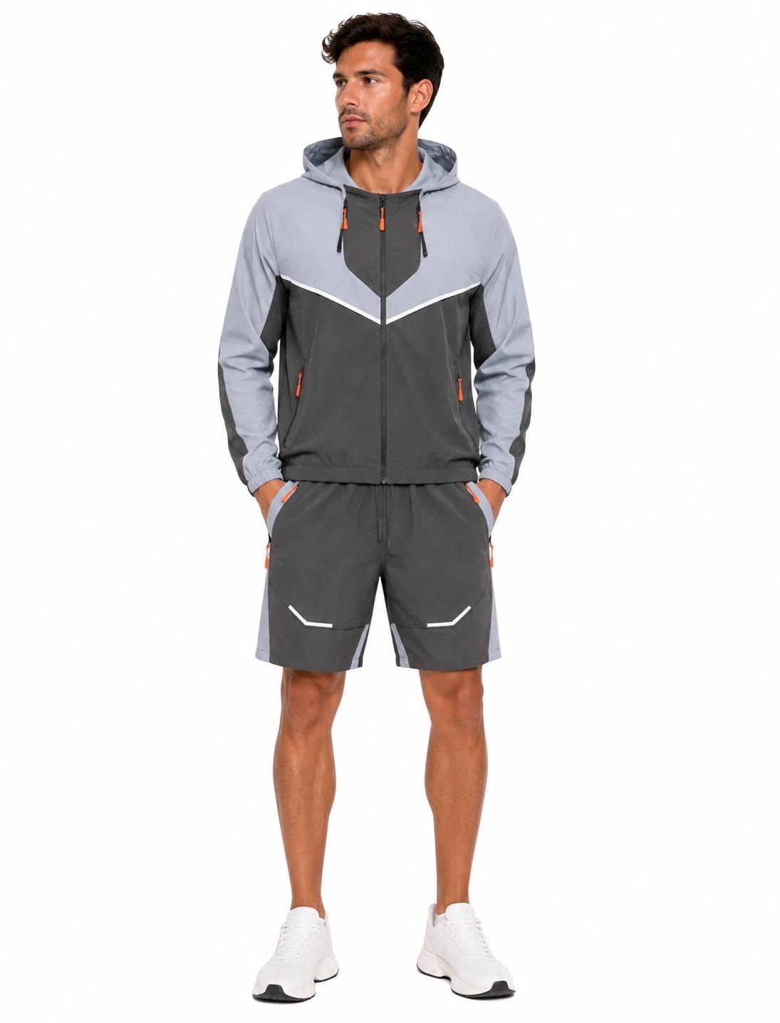 Mens 3 Pcs Activewear Hoody Short Set
