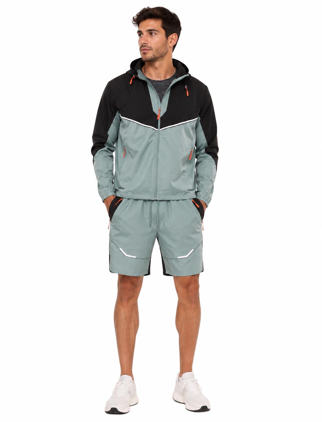 Mens 3 Pcs Activewear Hoody Short Set