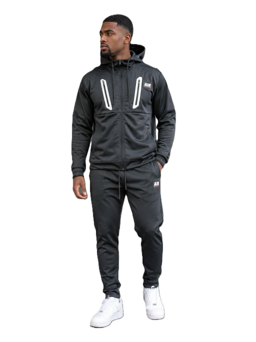 Mens Slim Fit Hoodie Tracksuit Top & Bottom Joggers Set Hooded Zip Hoody