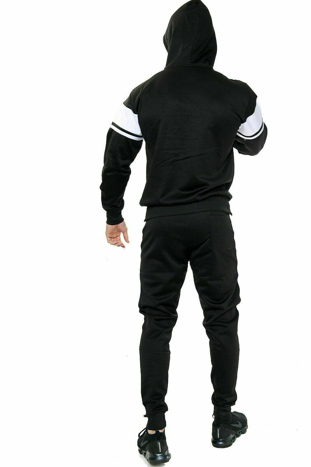 Klass Mens Poly Tracksuit Set Zip Hoodie & Joggers Black/White
