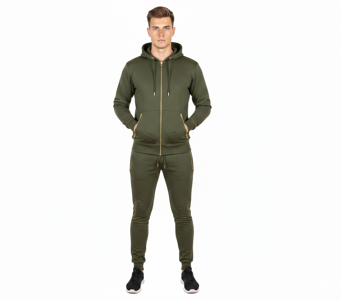 Golden Zip Mens Fleece Tracksuits Set