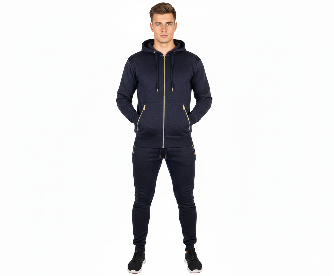 Golden Zip Mens Fleece Tracksuits Set
