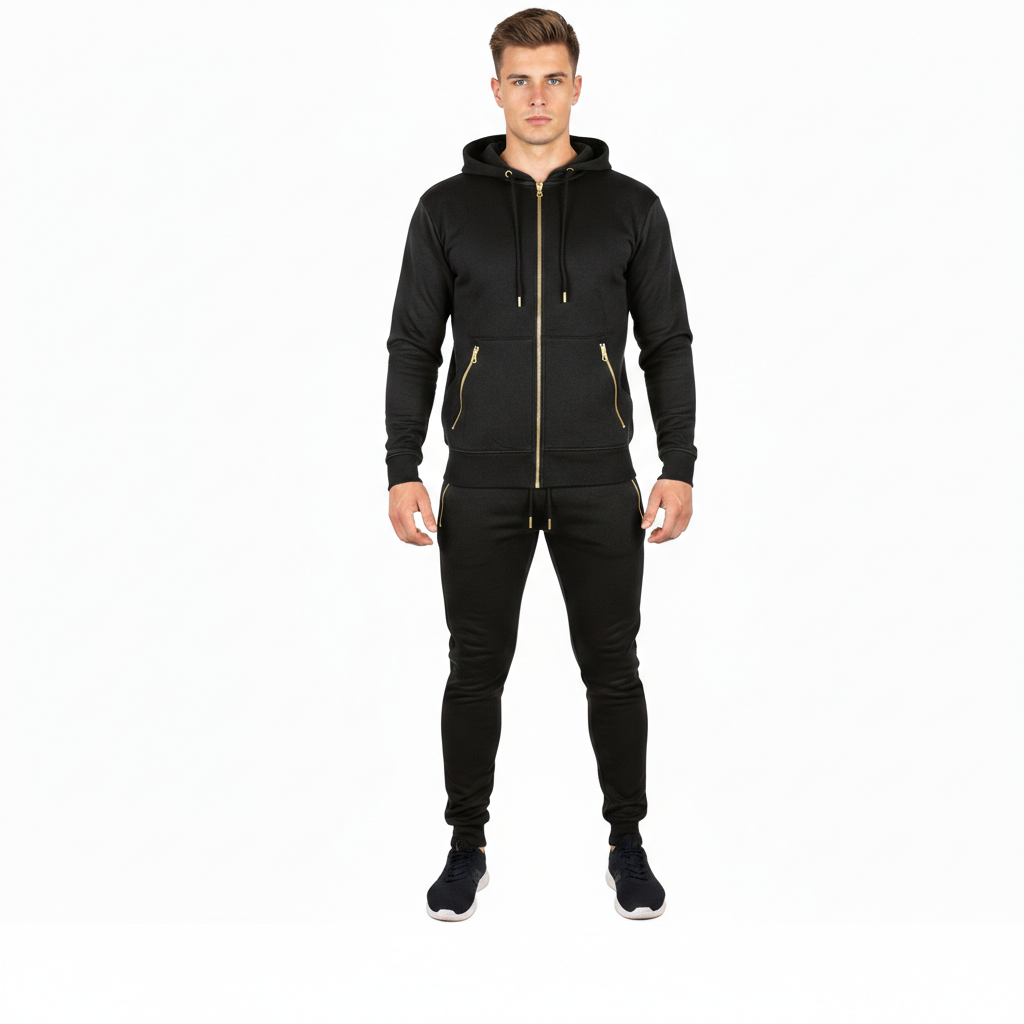 Golden Zip Mens Fleece Tracksuits Set