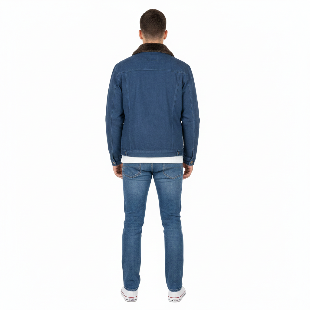 Men’s Denim Jacket Sherpa Collar Trucker Fur Classic Coat Padded S-2XL