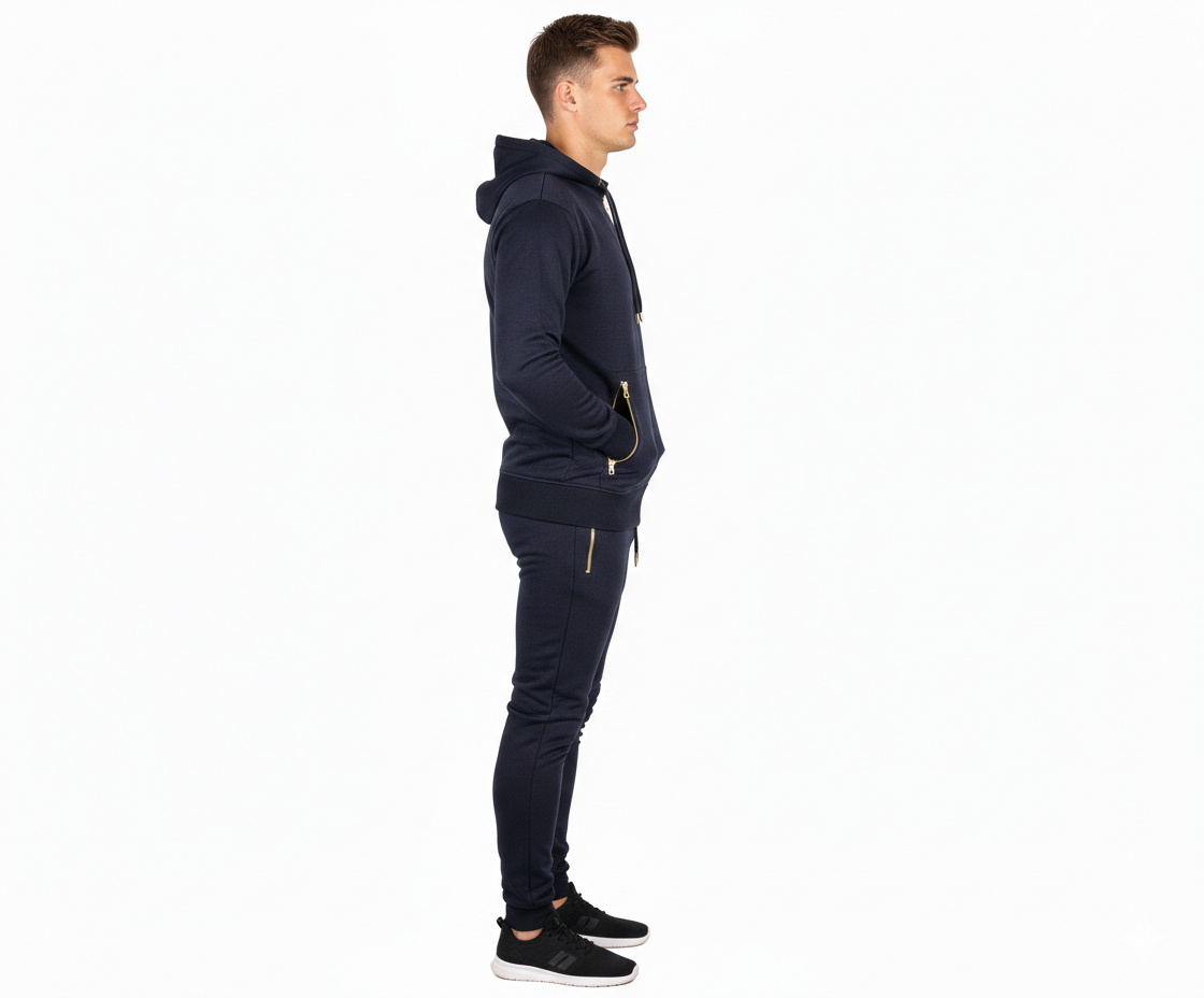 Golden Zip Mens Fleece Tracksuits Set