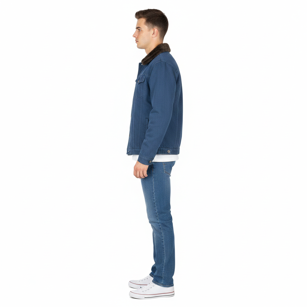 Men’s Denim Jacket Sherpa Collar Trucker Fur Classic Coat Padded S-2XL
