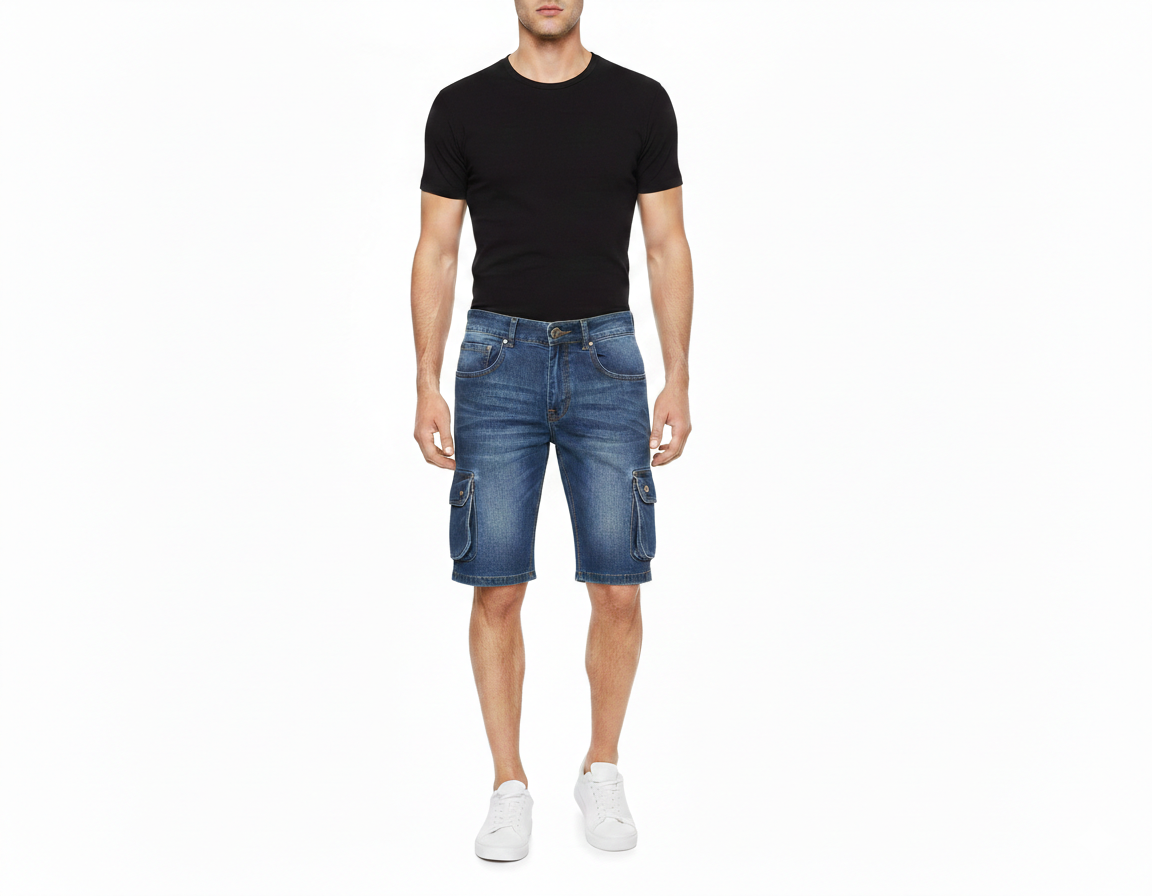 Mens Shorts Denim Jean Short Cargo Pockets