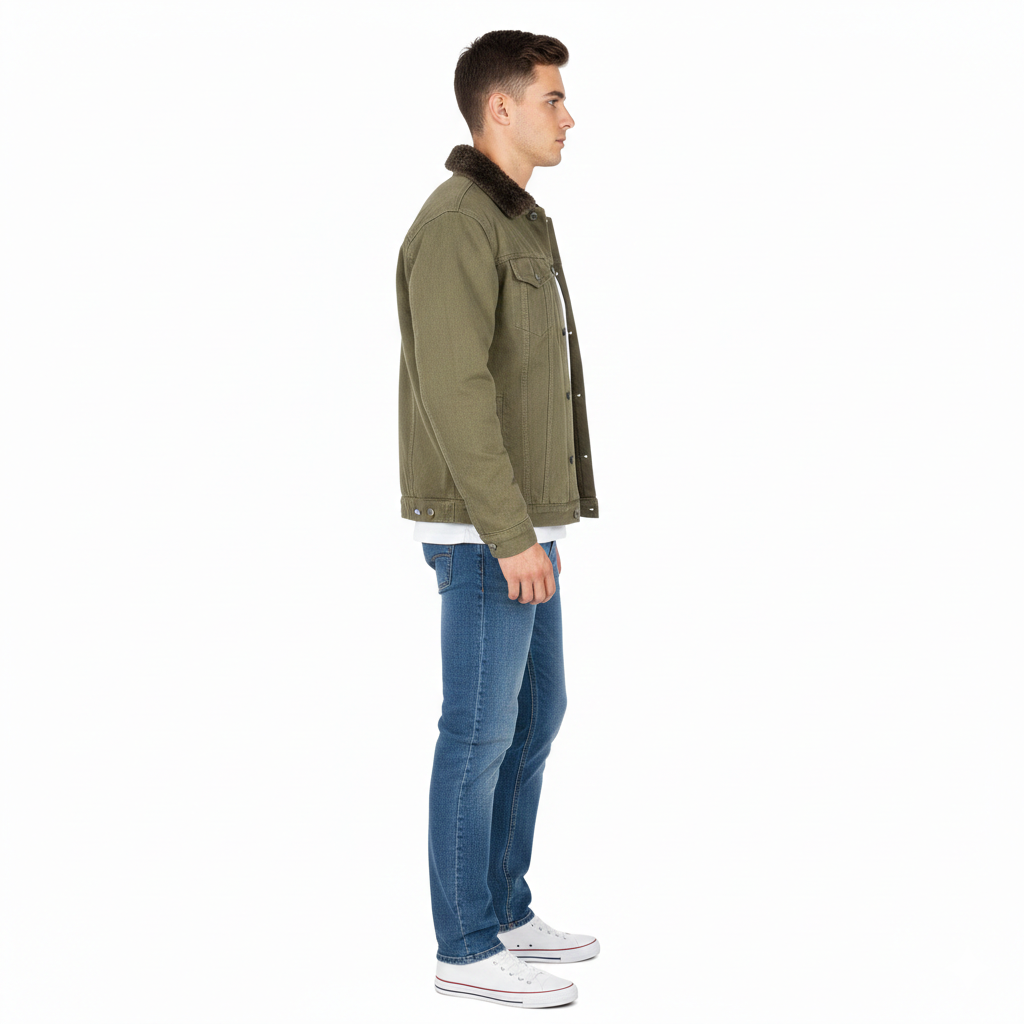 Men’s Denim Jacket Sherpa Collar Trucker Fur Classic Coat Padded S-2XL