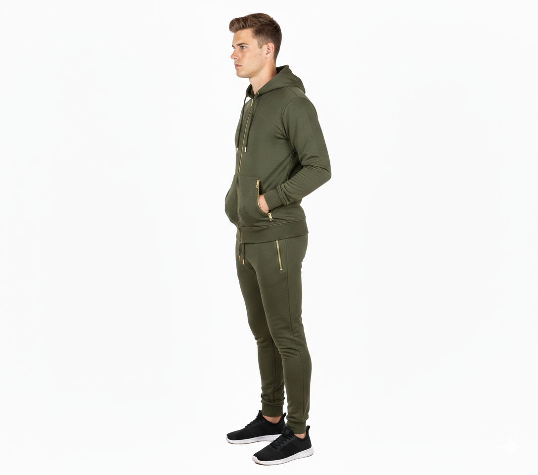 Golden Zip Mens Fleece Tracksuits Set
