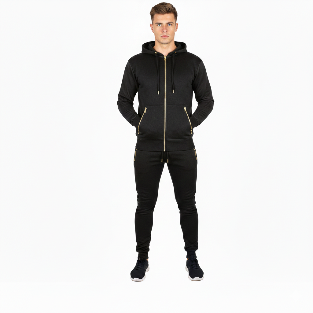 Golden Zip Mens Fleece Tracksuits Set