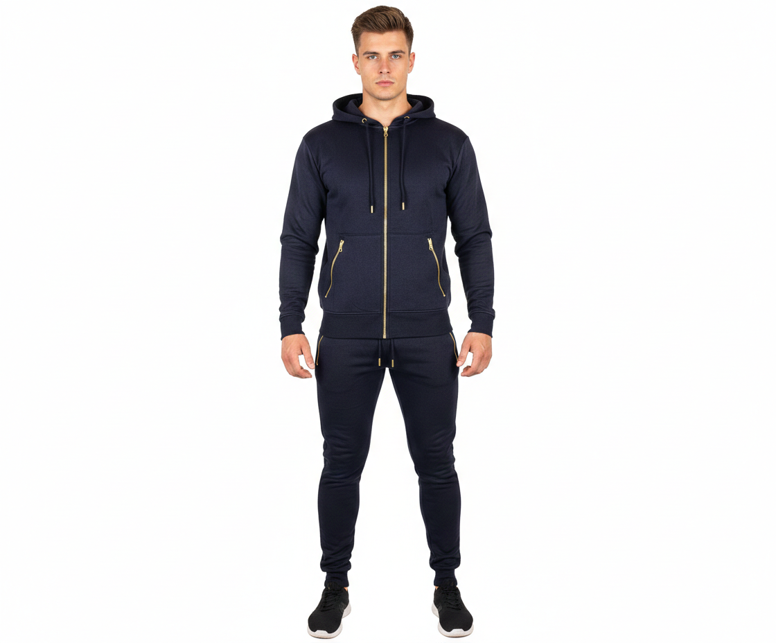 Golden Zip Mens Fleece Tracksuits Set