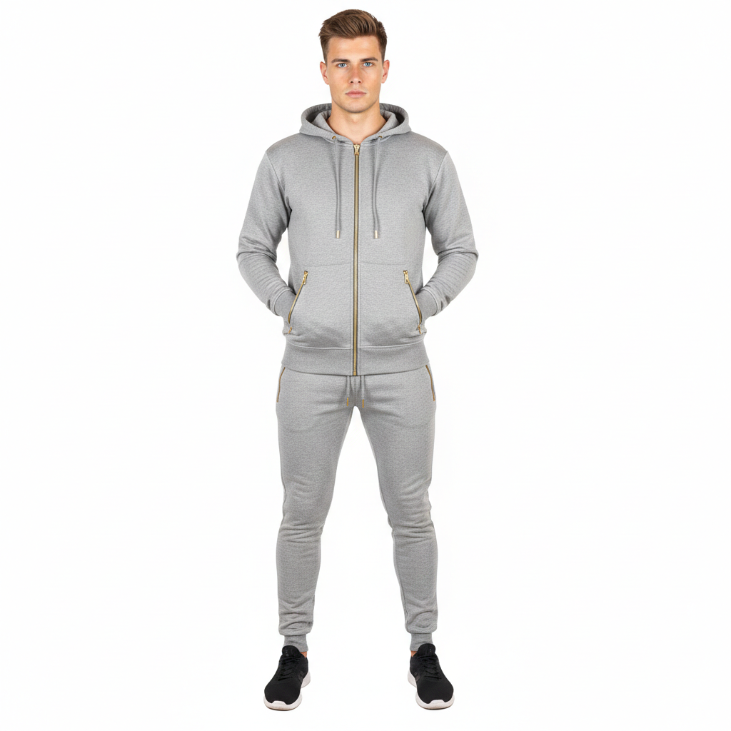 Golden Zip Mens Fleece Tracksuits Set