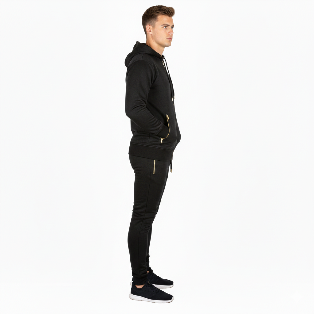 Golden Zip Mens Fleece Tracksuits Set