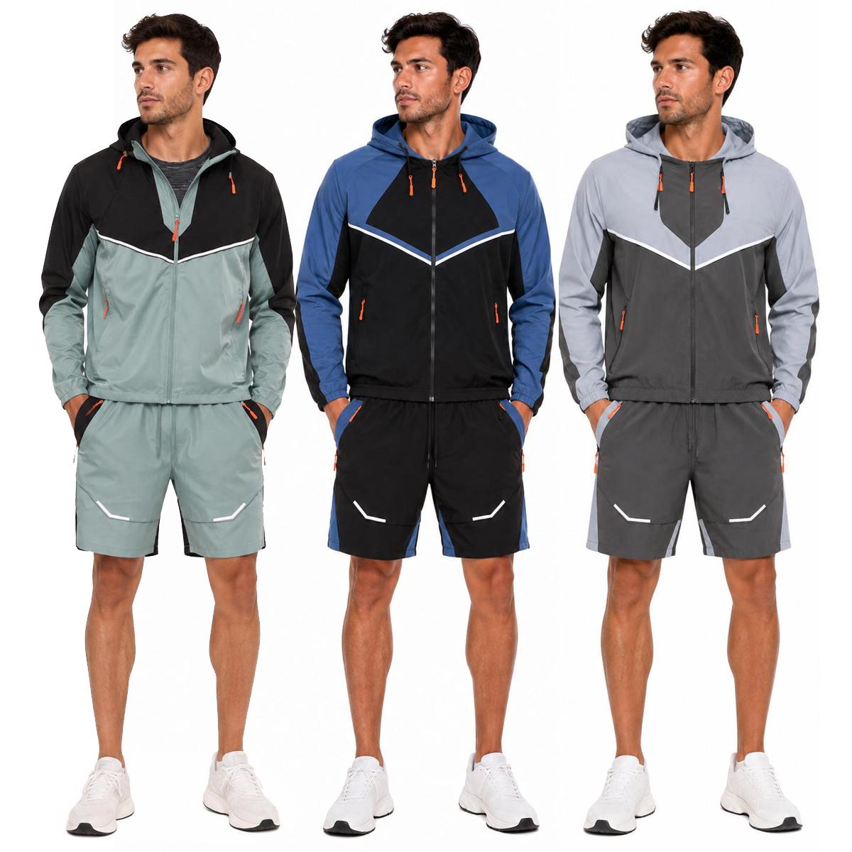 Mens 3 Pcs Activewear Hoody Short Set