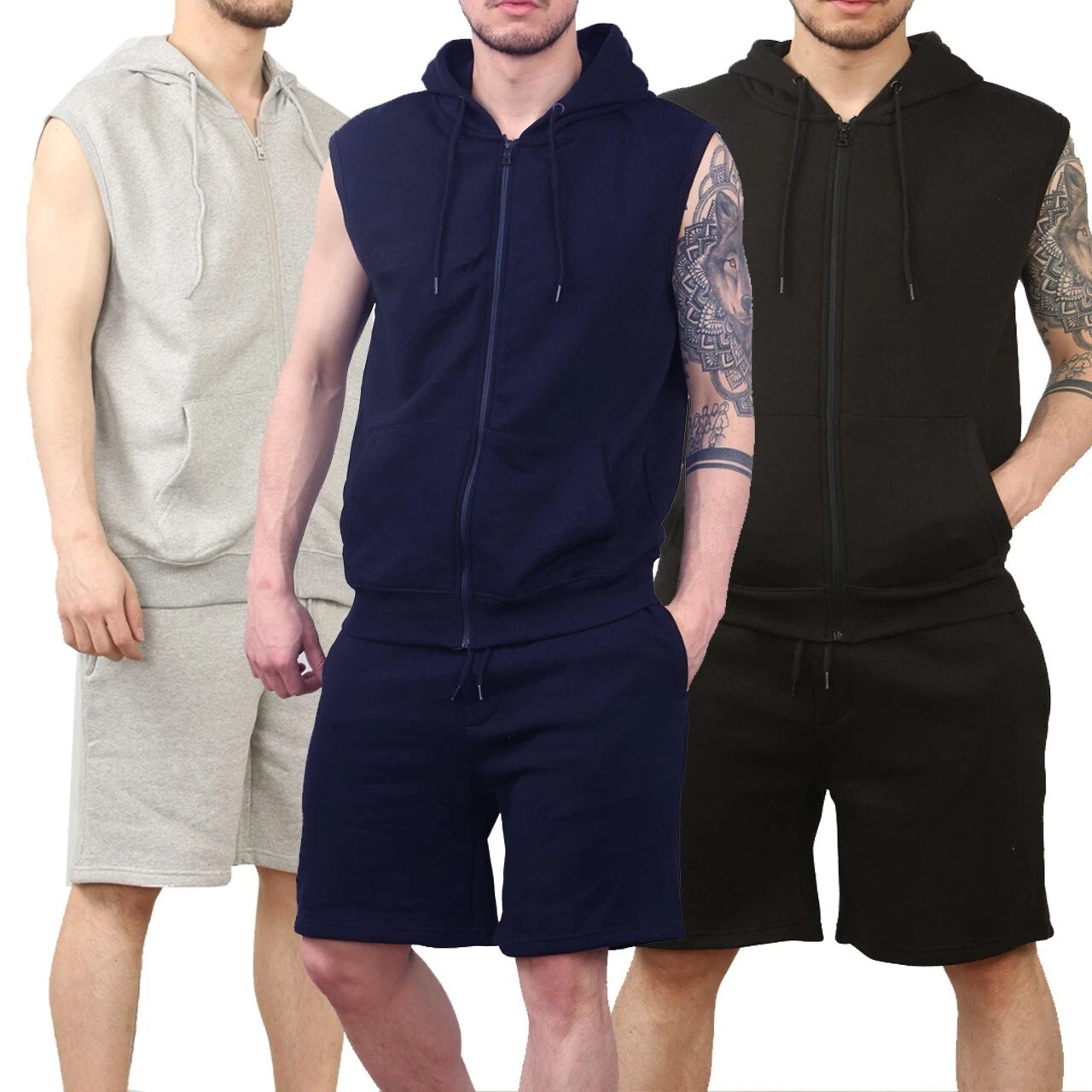 Mens Sleeveless Hooded Short Set