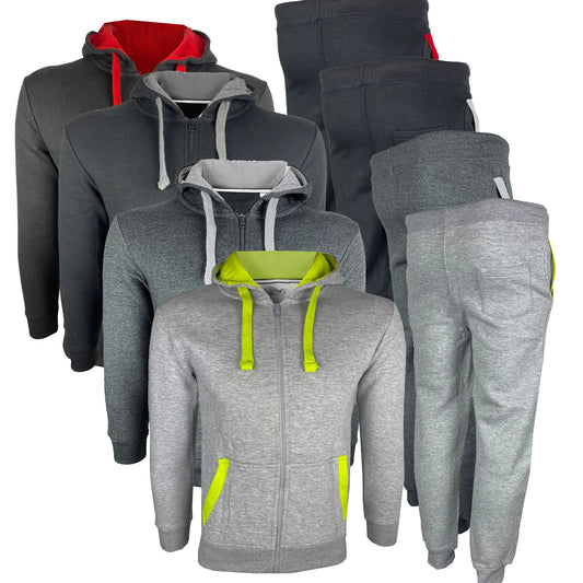 Kids Contrast Fleece Tracksuit Grey/Neon