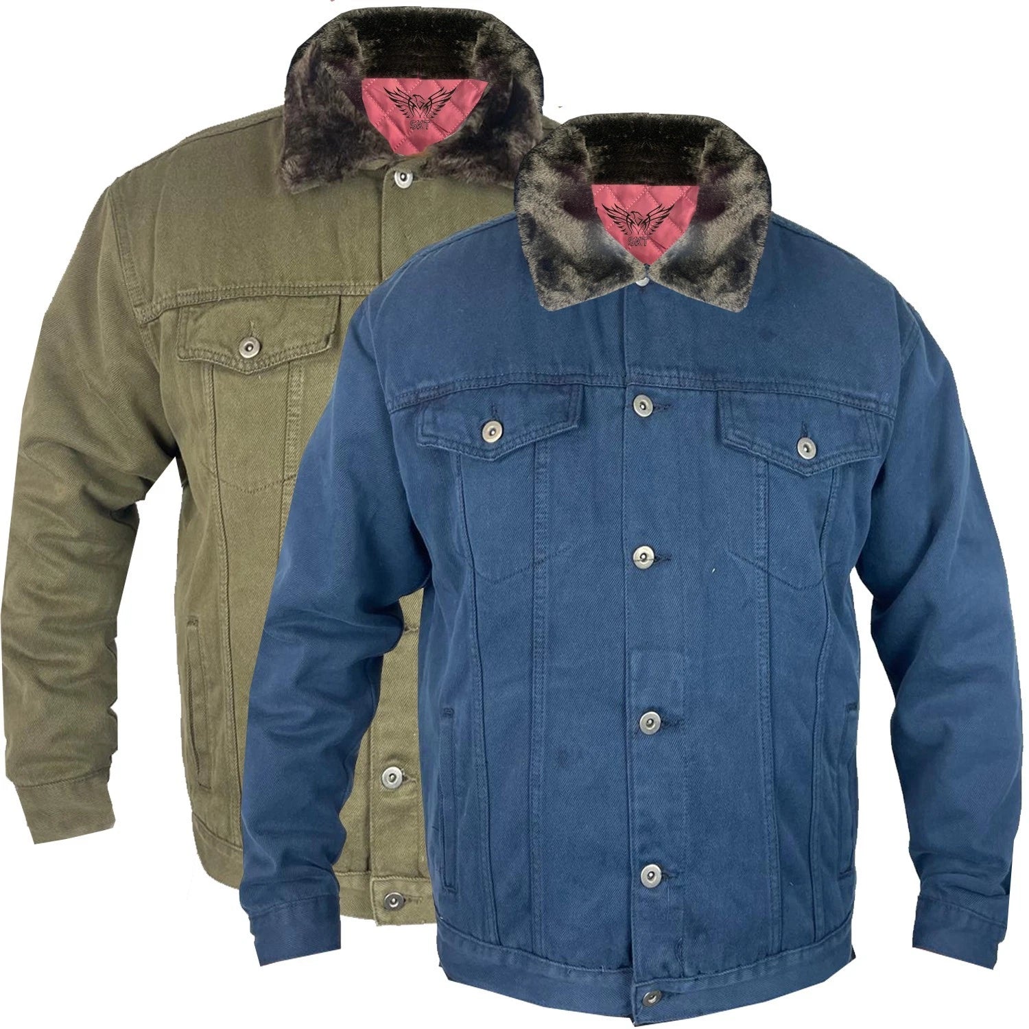 Men’s Denim Jacket Sherpa Collar Trucker Fur Classic Coat Padded S-2XL