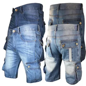 Mens Shorts Denim Jean Short Summer Raw Combat Casual Cargo Pockets
