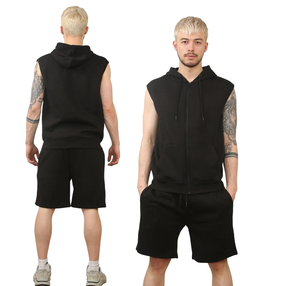 Mens Sleeveless Hooded Short Set