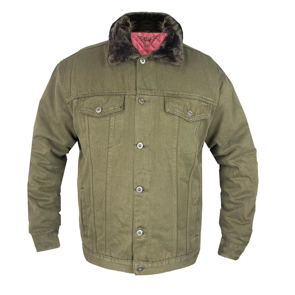 Men’s Denim Jacket Sherpa Collar Trucker Fur Classic Coat Padded S-2XL