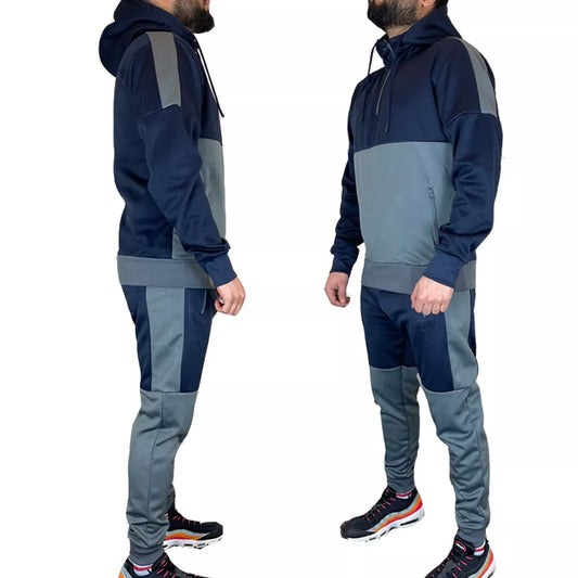 HOUSTON Mens Slim Fit Hoodie Tracksuit Top & Bottom Joggers Set HALF ZIP HOODY