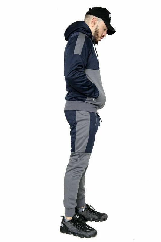 HOUSTON Mens Slim Fit Hoodie Tracksuit Top & Bottom Joggers Set HALF ZIP HOODY