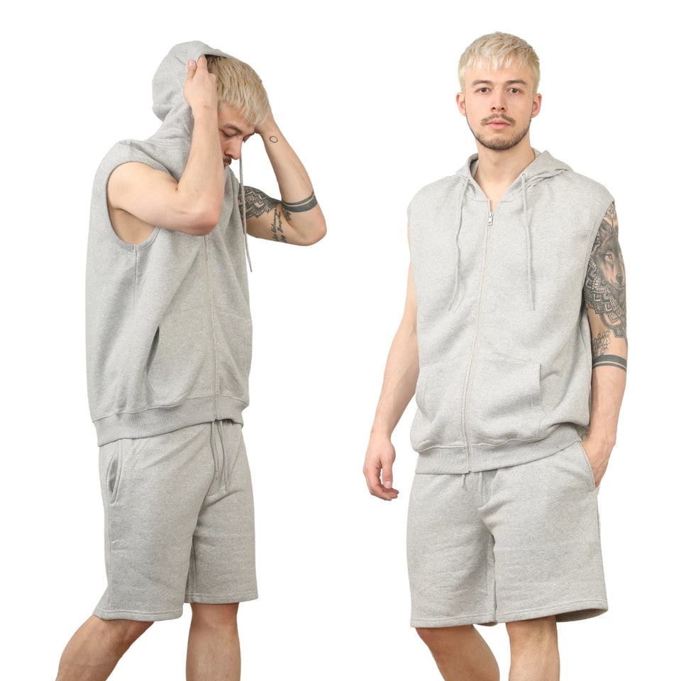 Mens Sleeveless Hooded Short Set