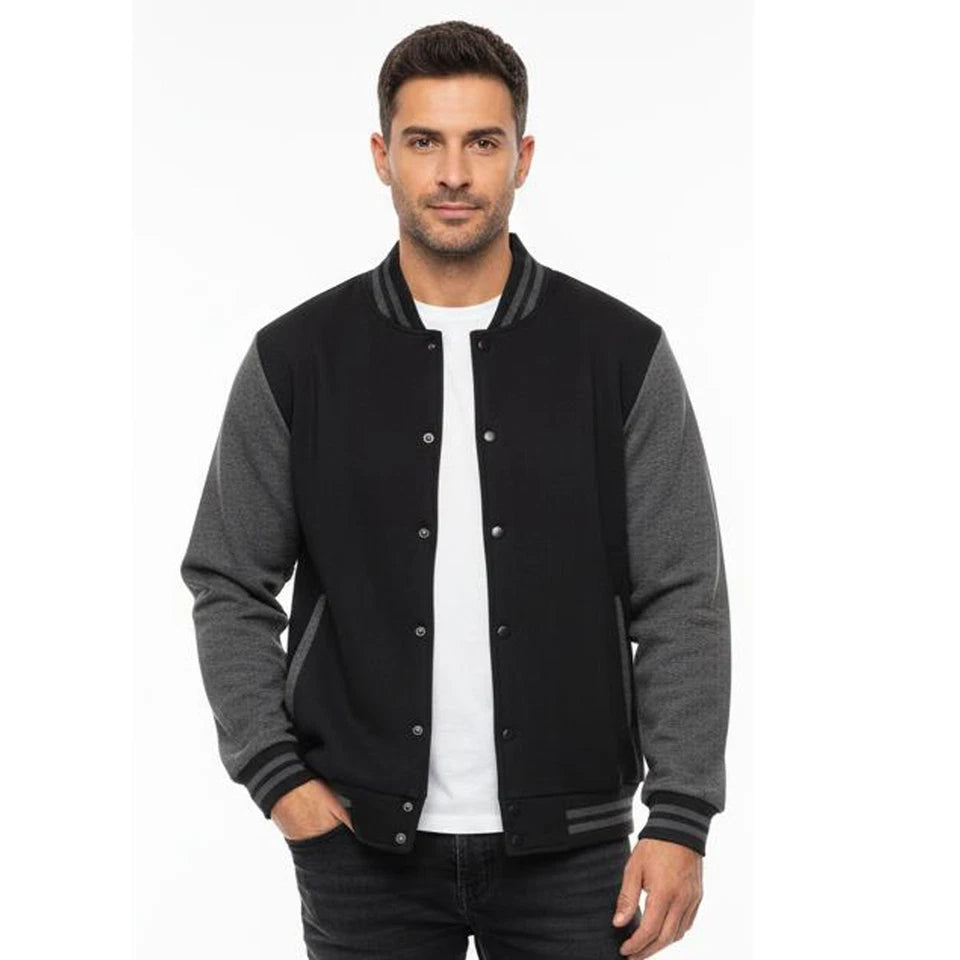 Unisex College Varsity Jacket, Classic Letterman Style with Snap Button Front