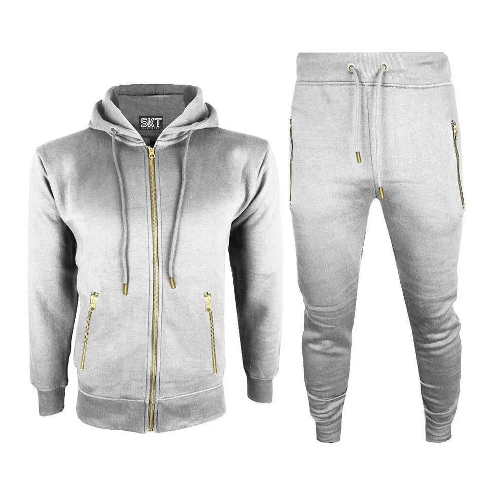 Golden Zip Mens Fleece Tracksuits Set