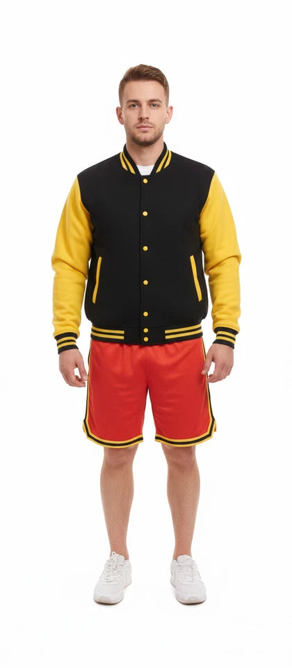 Unisex College Varsity Jacket, Classic Letterman Style with Snap Button Front