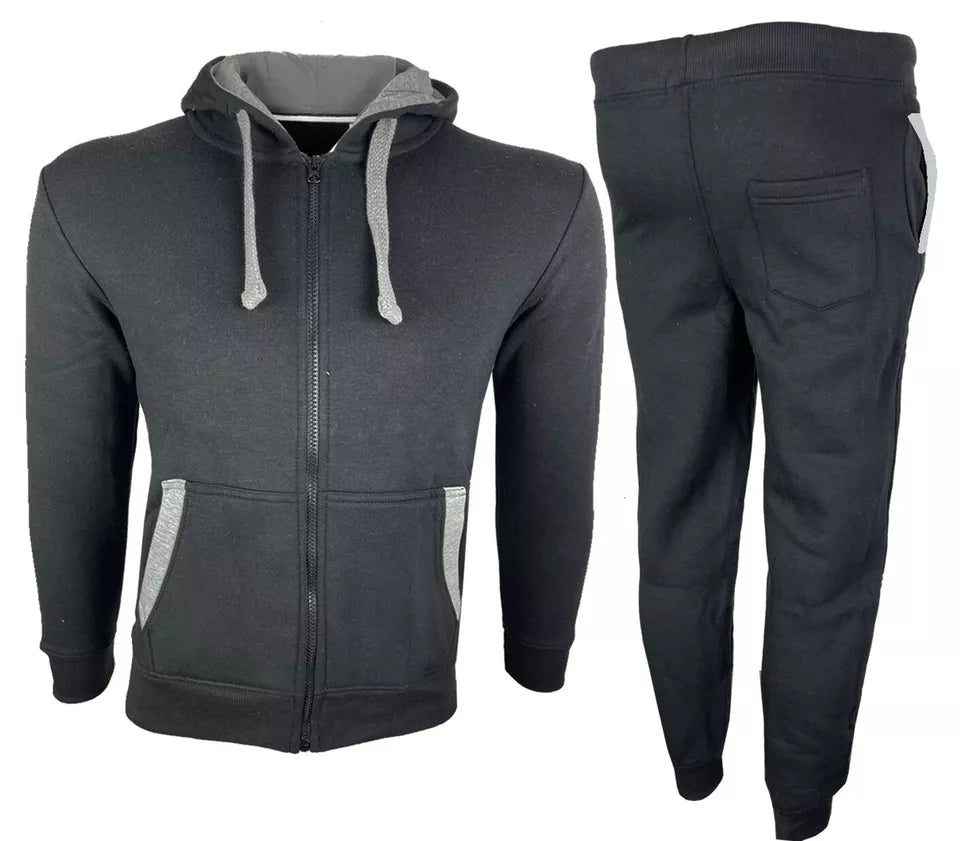 Kids Contrast Fleece Tracksuit Grey/Neon