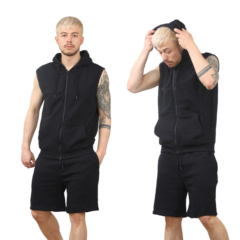 Mens Sleeveless Hooded Short Set