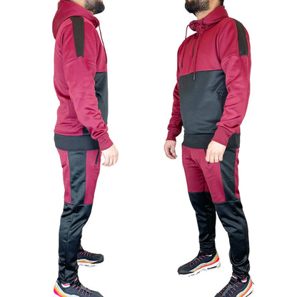 HOUSTON Mens Slim Fit Hoodie Tracksuit Top & Bottom Joggers Set HALF ZIP HOODY