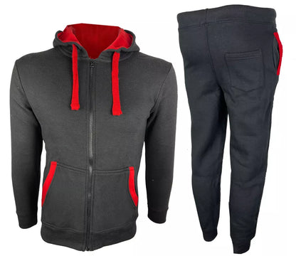 Kids Contrast Fleece Tracksuit Grey/Neon
