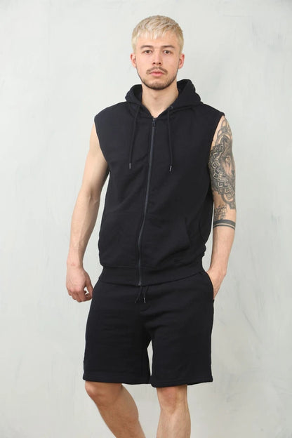 Mens Sleeveless Hoodie & Short Set