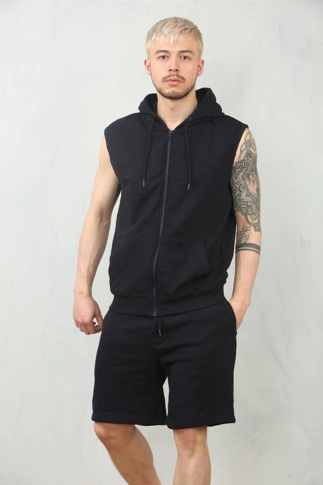 Mens Sleeveless Hooded Short Set
