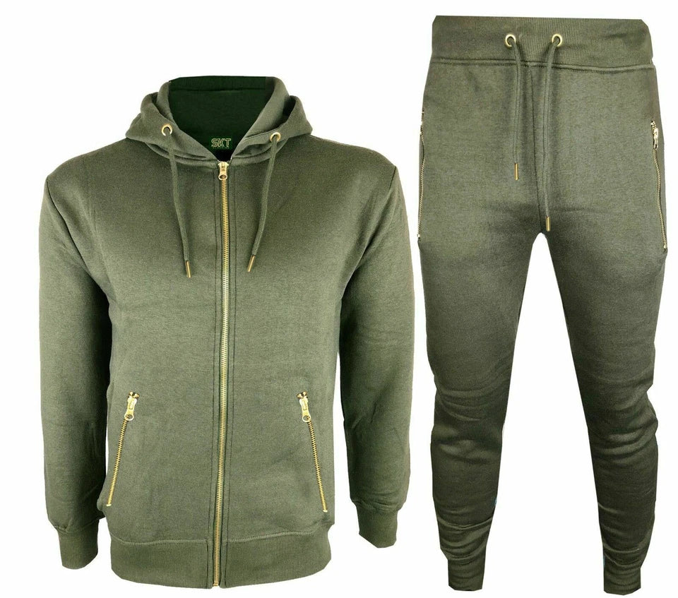 Golden Zip Mens Fleece Tracksuits Set