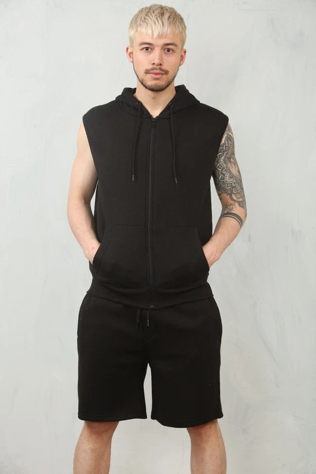 Mens Sleeveless Hooded Short Set