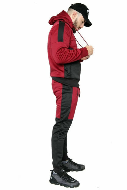 HOUSTON Mens Slim Fit Hoodie Tracksuit Top & Bottom Joggers Set HALF ZIP HOODY
