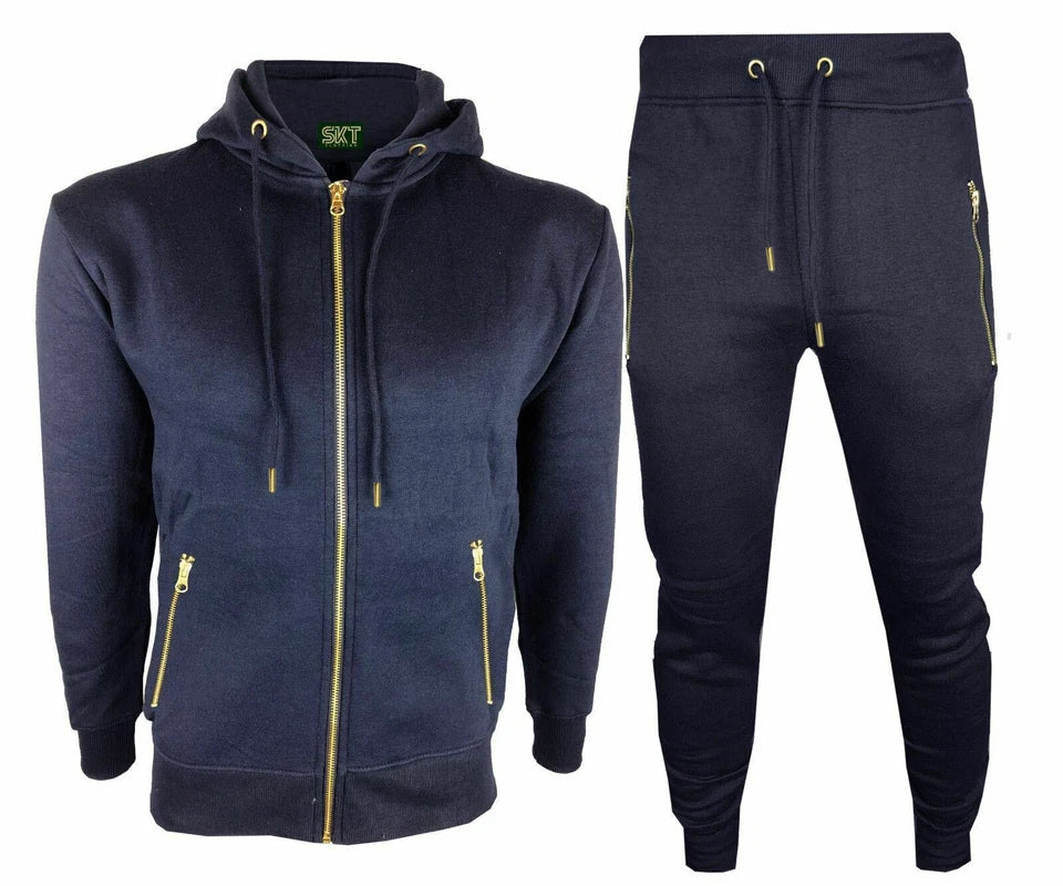 Golden Zip Mens Fleece Tracksuits Set