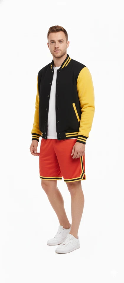 Unisex College Varsity Jacket, Classic Letterman Style with Snap Button Front