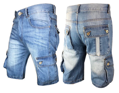 Mens Shorts Denim Jean Short Summer Raw Combat Casual Cargo Pockets