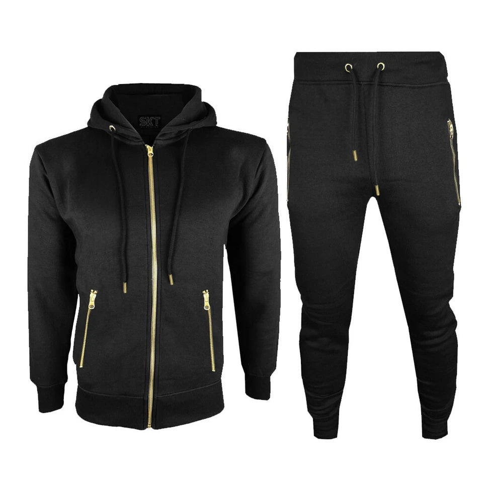 Golden Zip Mens Fleece Tracksuits Set