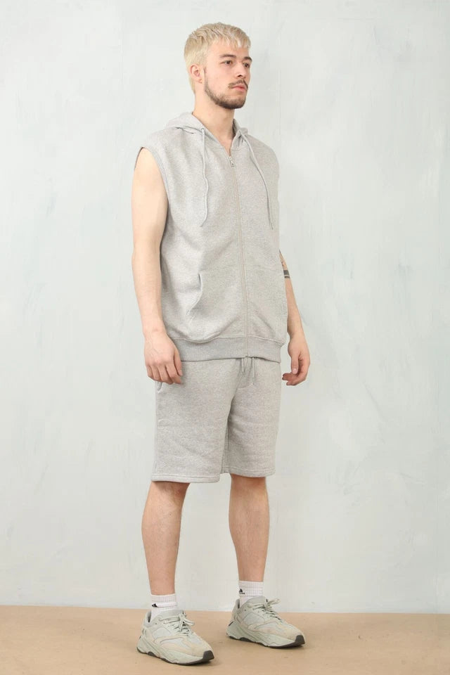 Mens Sleeveless Hooded Short Set