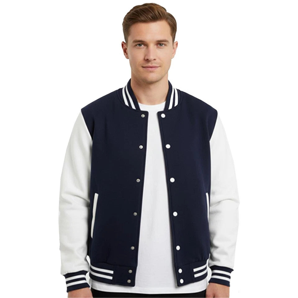 Unisex College Varsity Jacket, Classic Letterman Style with Snap Button Front