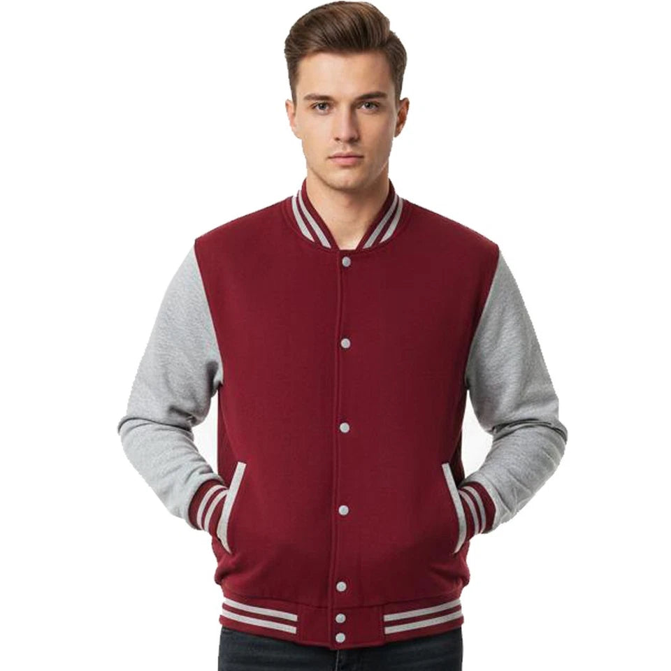 Unisex College Varsity Jacket, Classic Letterman Style with Snap Button Front