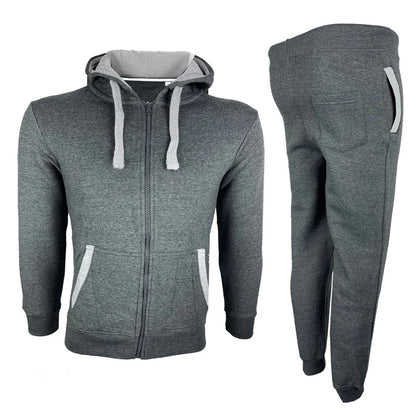 Kids Contrast Fleece Tracksuit Grey/Neon